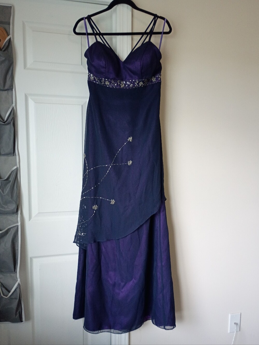 BELLA FORMALS by Venus Purple Strappy Evening Dress with Beaded Side And Waist 2